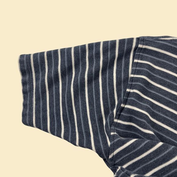 90s M polo striped shirt, vintage blue/grey short sleeve henley/polo Denim Ridge - Picture 3 of 10